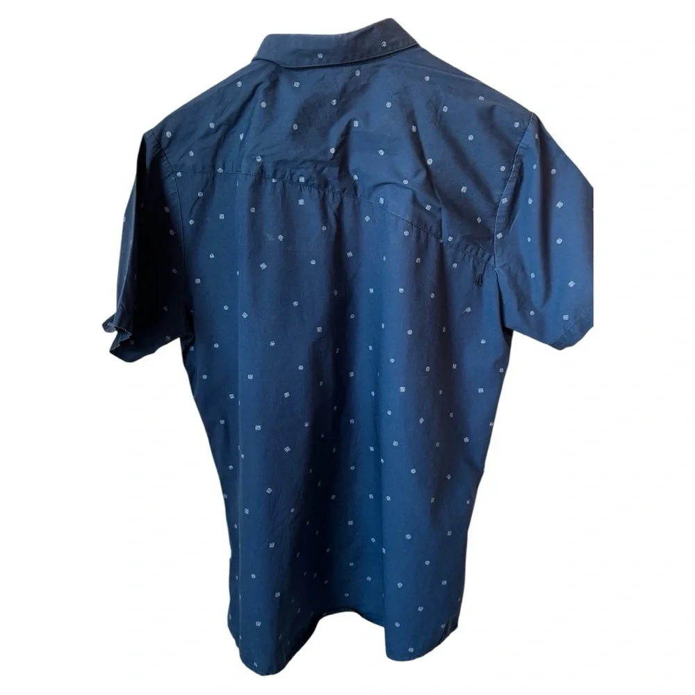 Mens Volcom Royal Flush Geometric Shirt, Blue Smoke - Picture 3 of 4